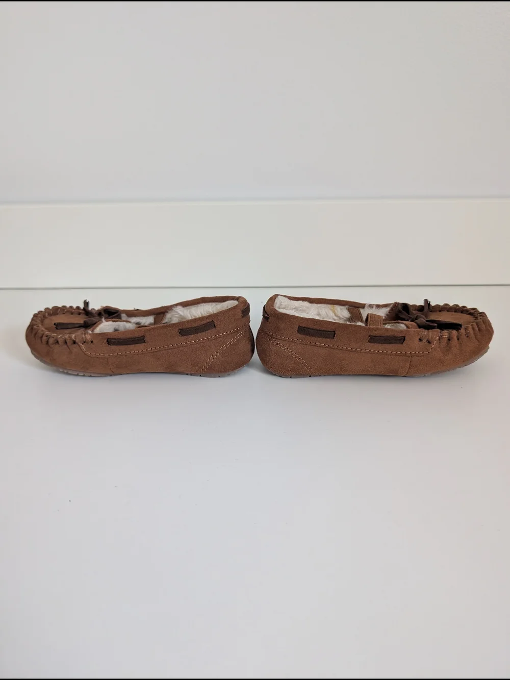 Cat & Jack Toddler Faux Suede Fuzzy-Lined Brown Moccasin Slippers 7/8